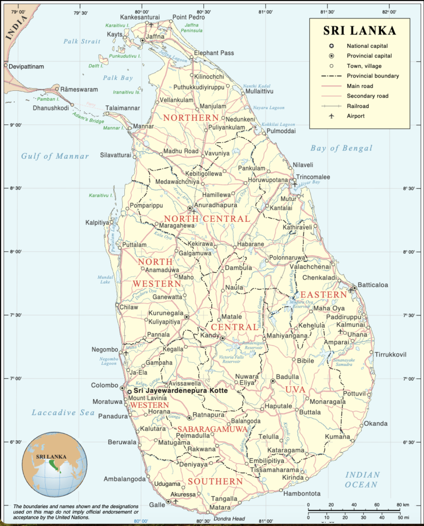 Karta över Sri Lanka