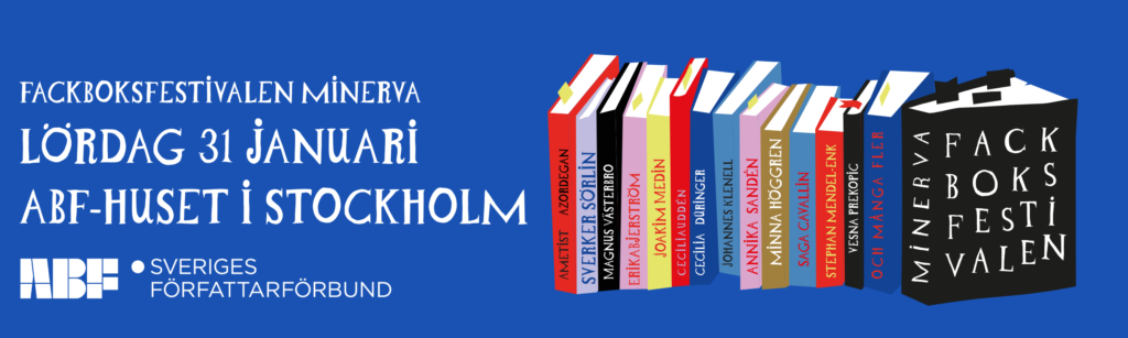 Illustration som visar böcker och texten Fackboksfestival i Stockholm