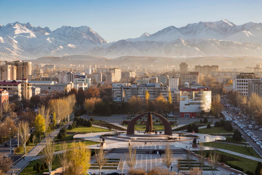 "Victory Square near Kyrgyz Range, Bishkek, Frunze, Kyrgyzstan"