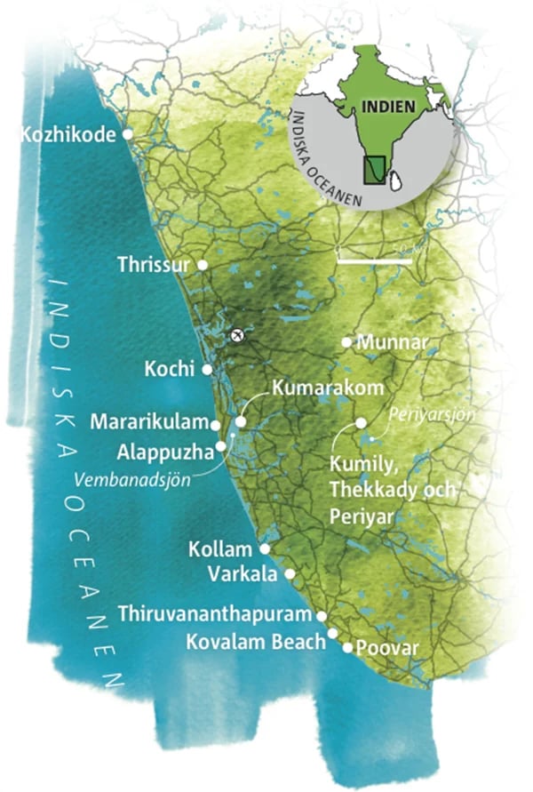 Karta över indiska Kerala.
