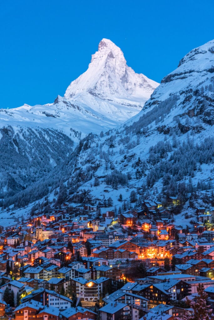 Early Morning landscape View on Zermatt city village  Valley and Matterhorn Peak in the Morning, Switzerland